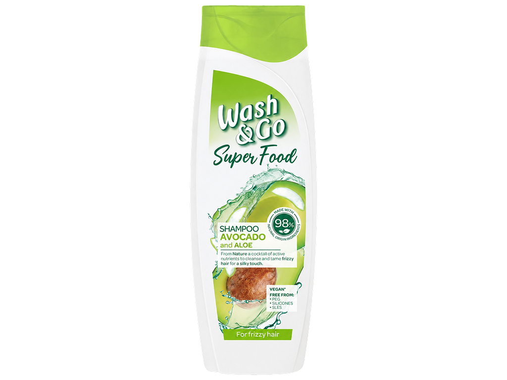 Шампунь Wash and Go Super Food, авокадо и алоэ, для непослушных волос, 400 мл Шампунь Wash and Go Super Food, авокадо и алоэ, для непослушных волос, 400 мл
