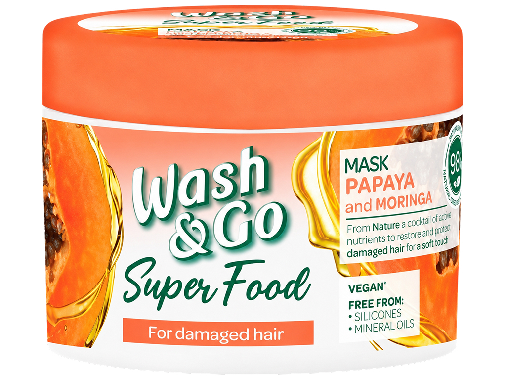 Маска для волос Wash and Go Super Food, папайя и моринга, для поврежденных волос, 300 мл