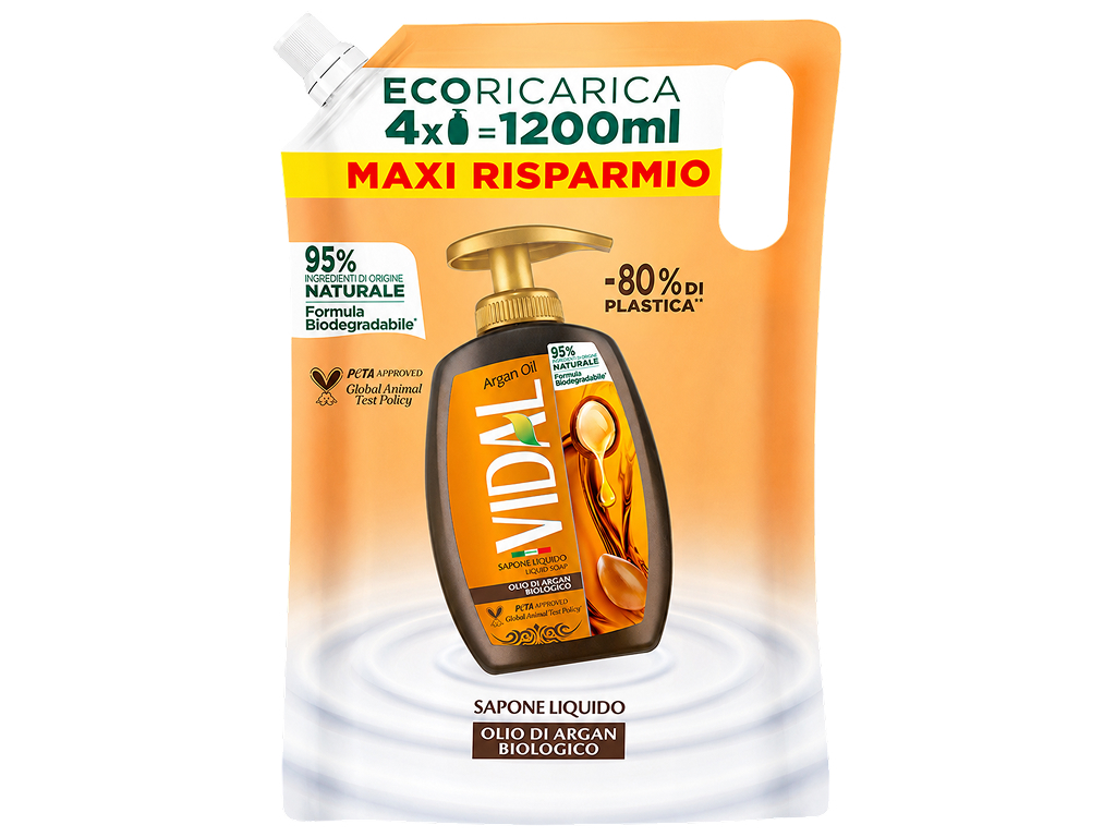 Жидкое мыло Vidal Argan Oil, с аргановым маслом, запасной блок, 1,2л