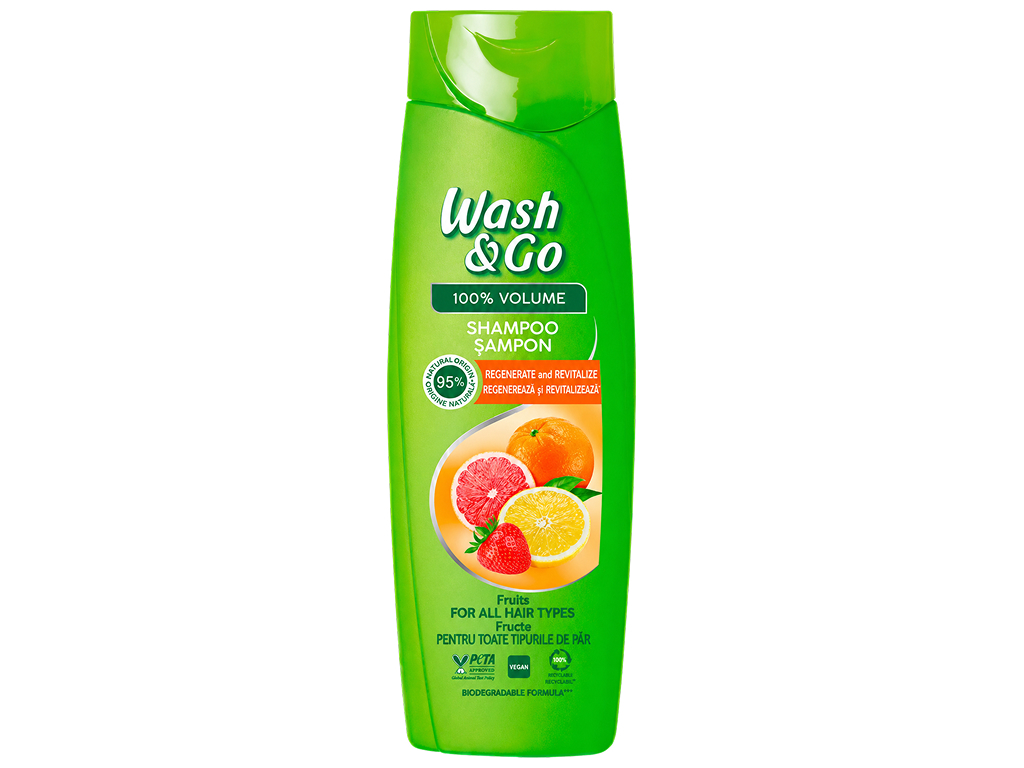 Шампунь Wash and Go 100% Volume с фруктовыми экстрактами, для всех типов волос, 360 мл