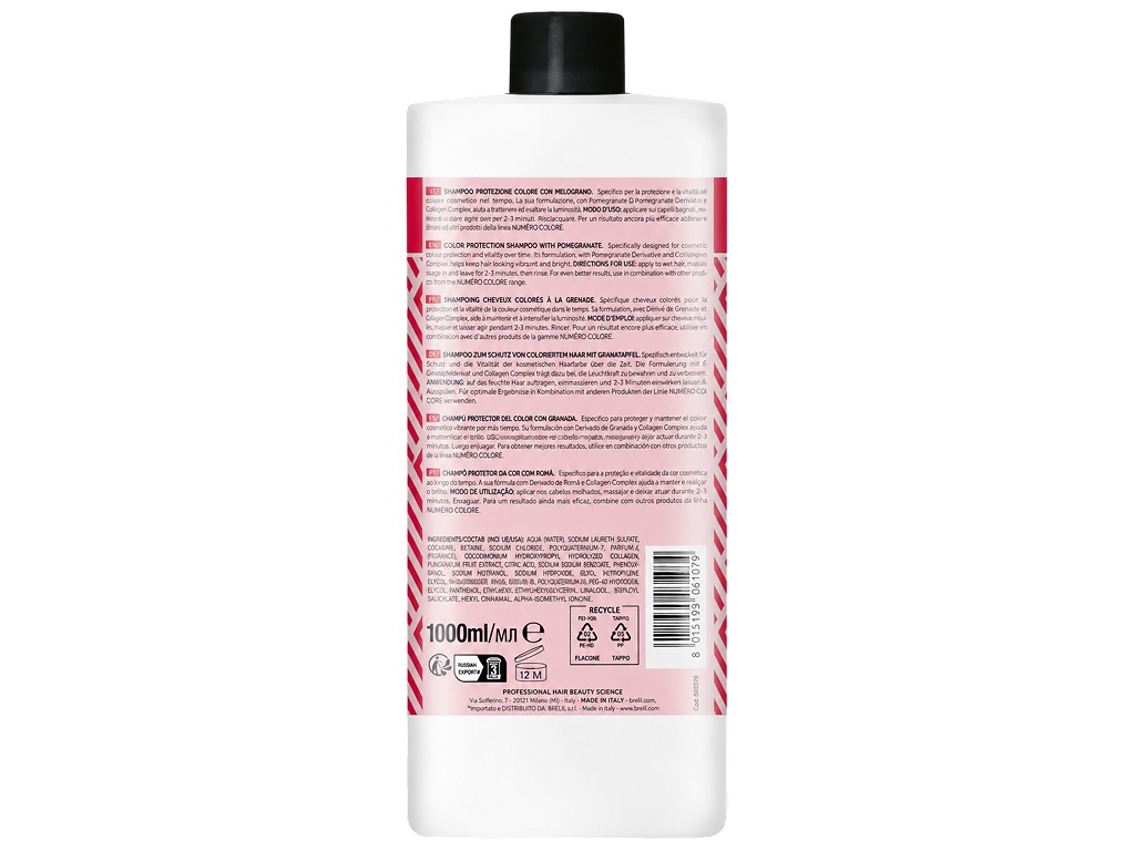 Шампунь для фарбованого волосся Brelil Numero Vibrant Color з екстрактом граната, 1 л