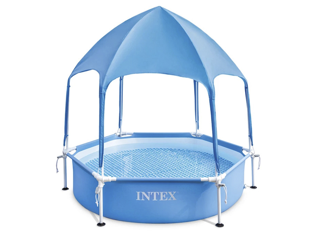 Басейн каркасний з тентом Intex 28209, ПВХ, круглий, 183×38см, 700л, колір блакитний