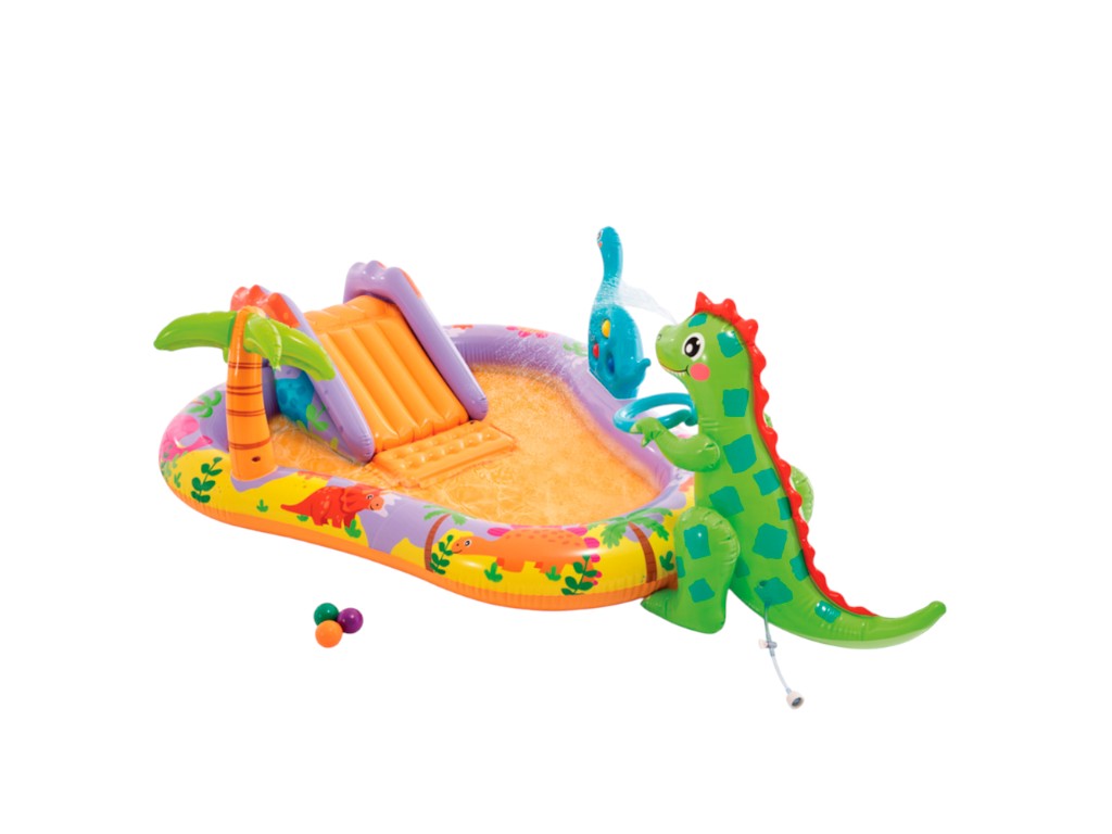 Водний надувний ігровий центр Intex 56139 Динопарк, вініл, 201×157×69см, 159л, колір помаранчевий