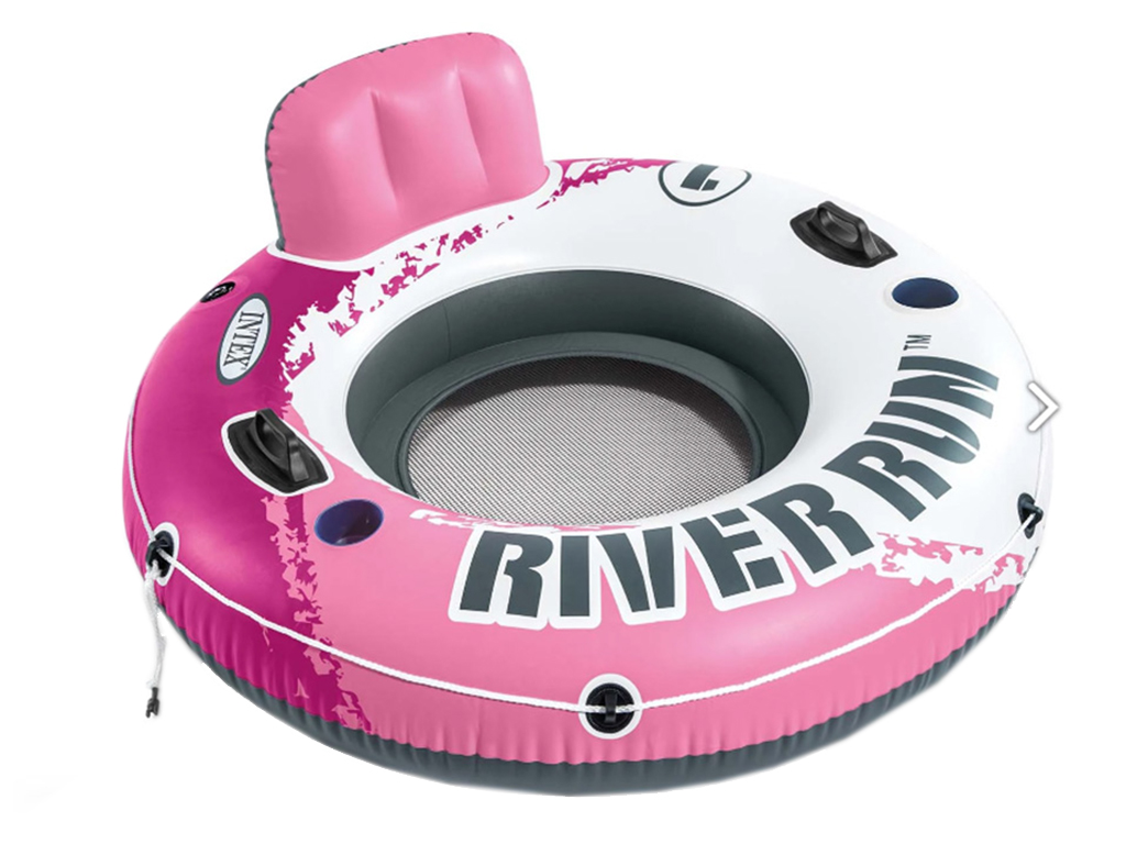 Пляжне надувне крісло Intex 56824 River Run, з тросом, сіткою, підсклянником, 135см, колір рожевий