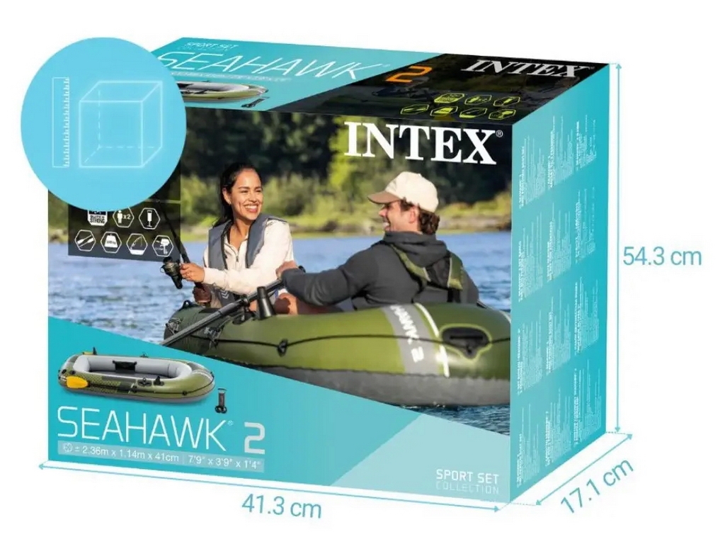 Човен надувний двомісний 236x114x41 см, весла та насос у комплекті, 66332, Intex
