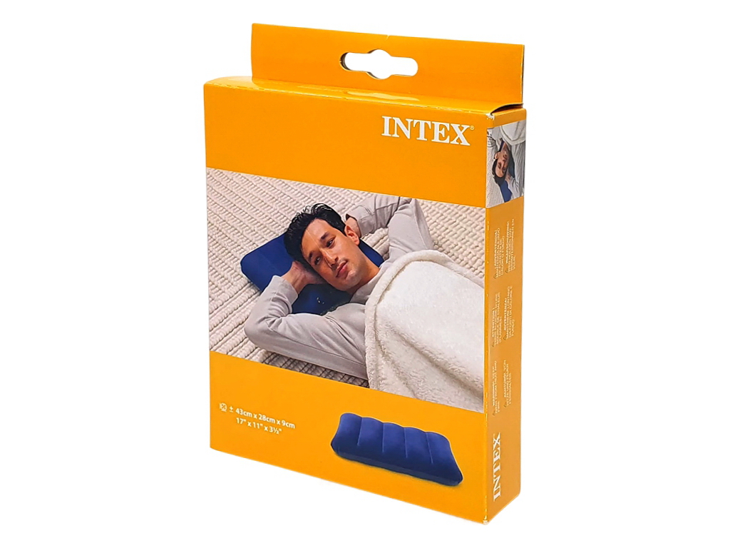 Подушка надувна Intex 68672, флокована, 43×28×9см, колір синій