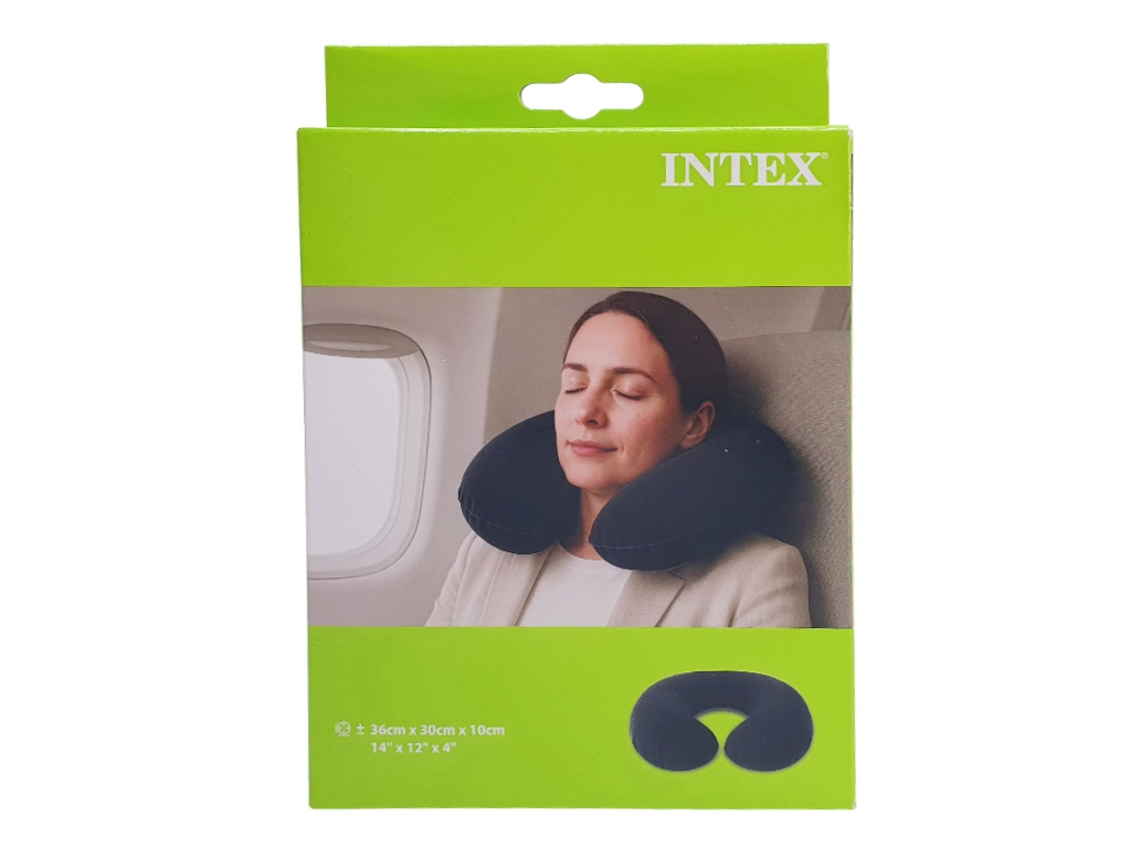 Подушка надувна Intex 68675, флокована, 36×30×10см, колір темно-сірий