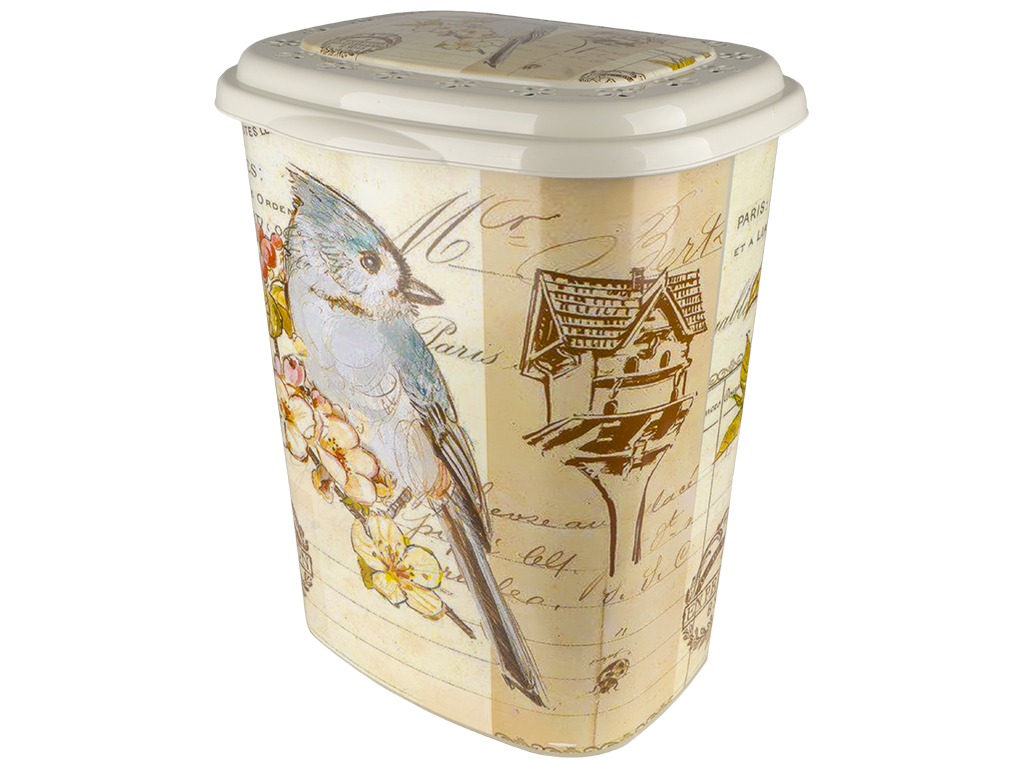 Кошик для білизни з кришкою Elif прямокутний високий 45л Пташки