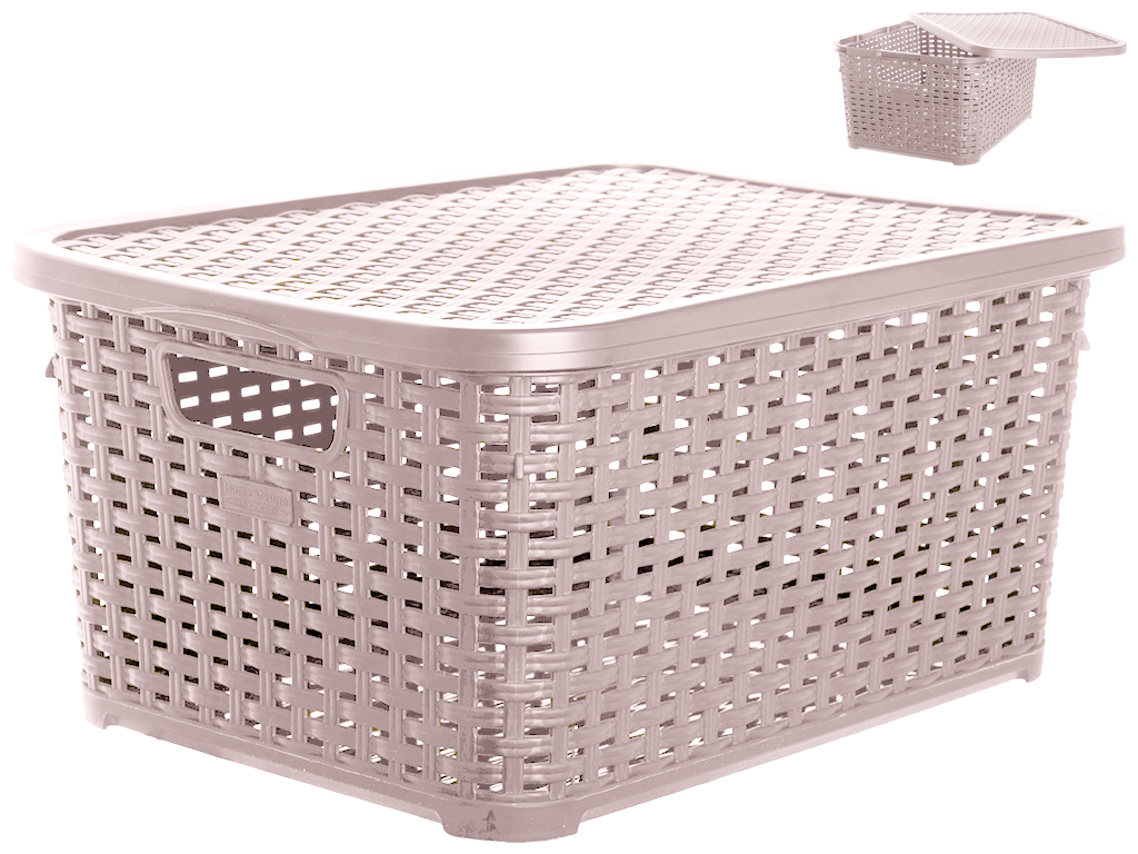 Корзина с крышкой Plastart ротанг пудра 40,5х29,5х19см 18л