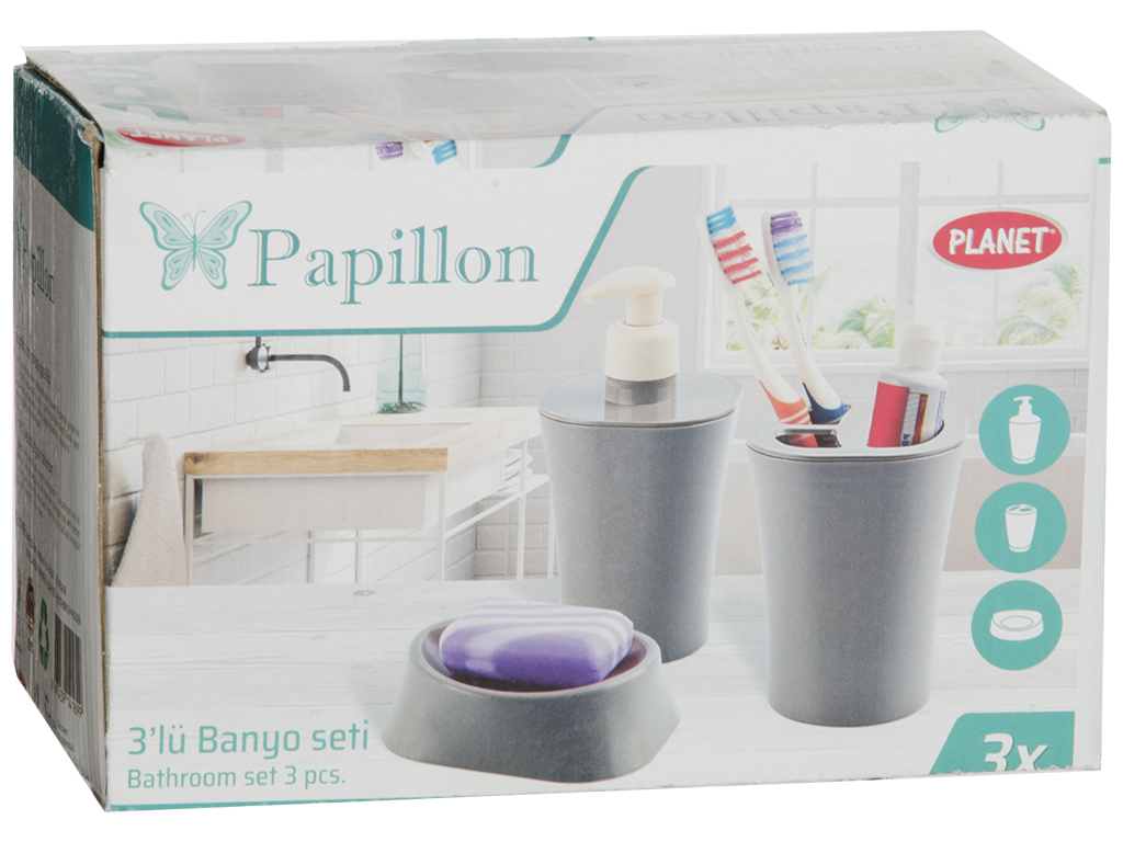 Набір в ванну пластиковий Planet Papillon сірий (ціна за набір 3 предмета)