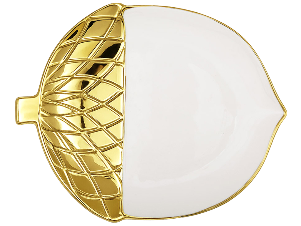 Блюдо сервировочное Gold Acorn, фарфоровое, в форме желудя, 25х20х2.8 см УЦЕНКА