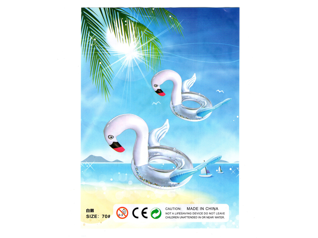 Надувне коло для плавання, ПВХ, фламінго білий з блискітками, 70см