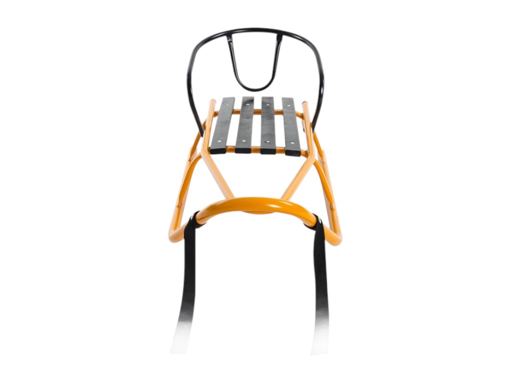 Санки детские с ручкой-толкателем Шершень, оранжевые, со спинкой и ремнем безопасности