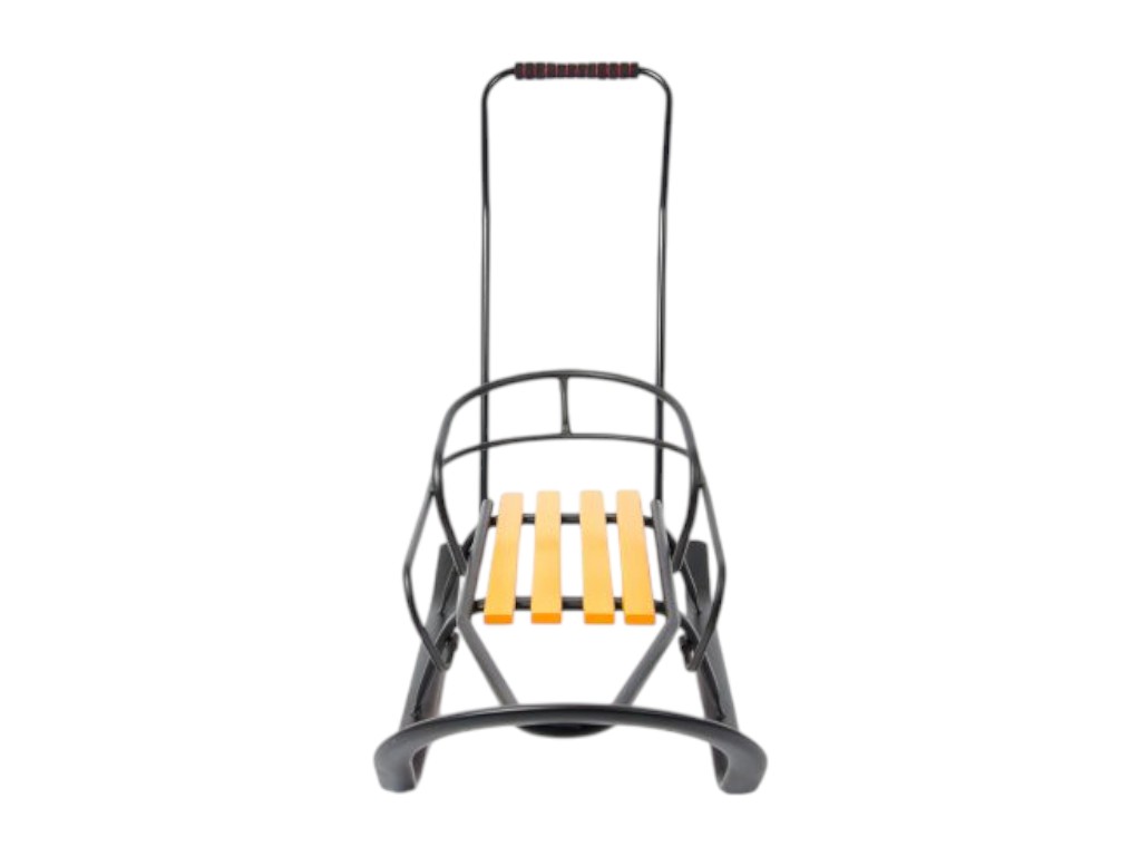 Детские санки со съемной спинкой Спринтер, черная текстура с оранжевым планками, Vitan