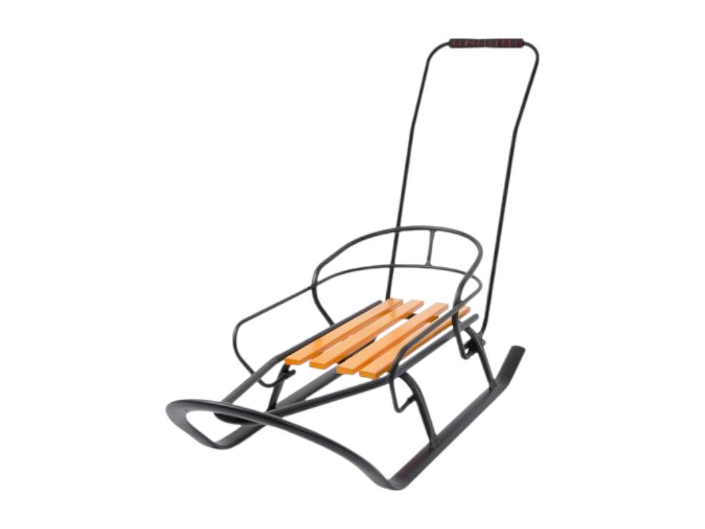 Детские санки со съемной спинкой Спринтер, черная текстура с оранжевым планками, Vitan