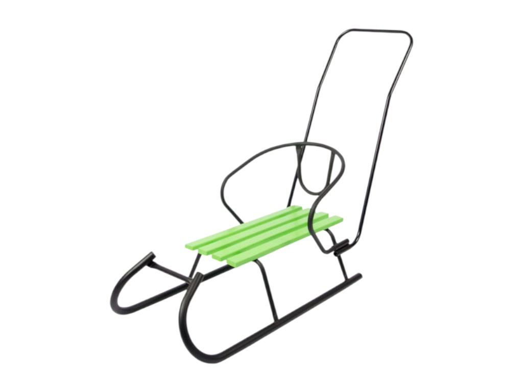 Санки детские со спинкой Овен черные, цветное сиденье, металлический каркас, Vitan