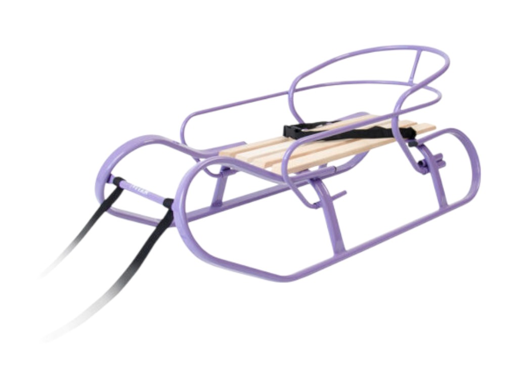 Санки детские с ручкой-толкателем Экспресс, фиолетовые, со спинкой и ремнем безопасности