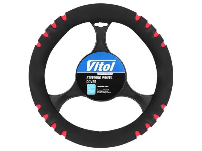 Чехол руля Vitol, 14023, эластичный, черно-красный