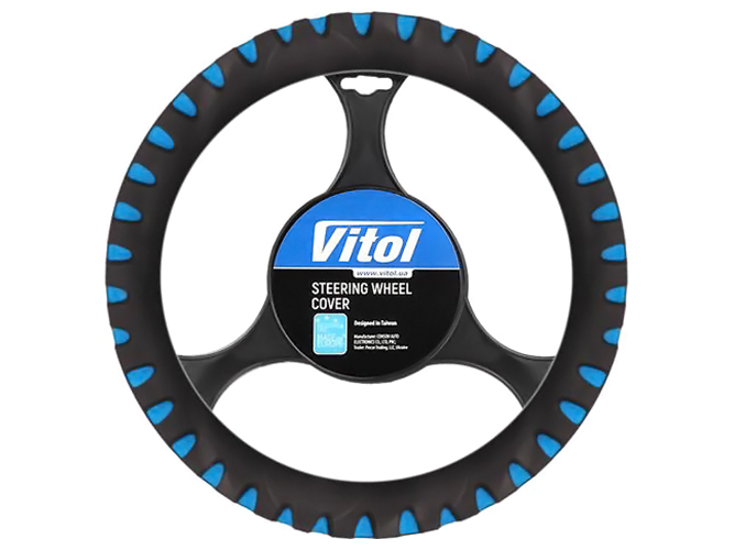Чехол руля Vitol, 14024, эластичный, черно-синий