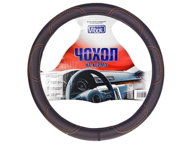 Чехол для руля 16113S-BB0261 S (35-37см) черный (прошит коричневой ниткой)