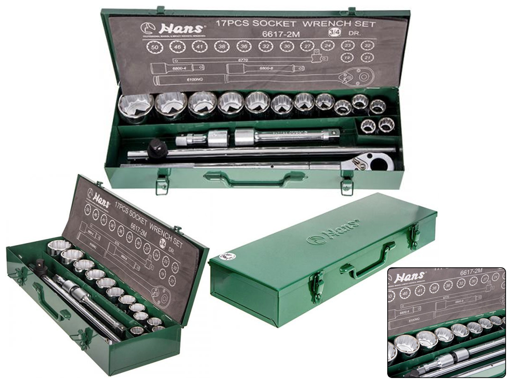 Набір торцевих головок HANS 3/4"DR 19-50мм, 12 граней, 17 предметів (6617-2M 12PT)