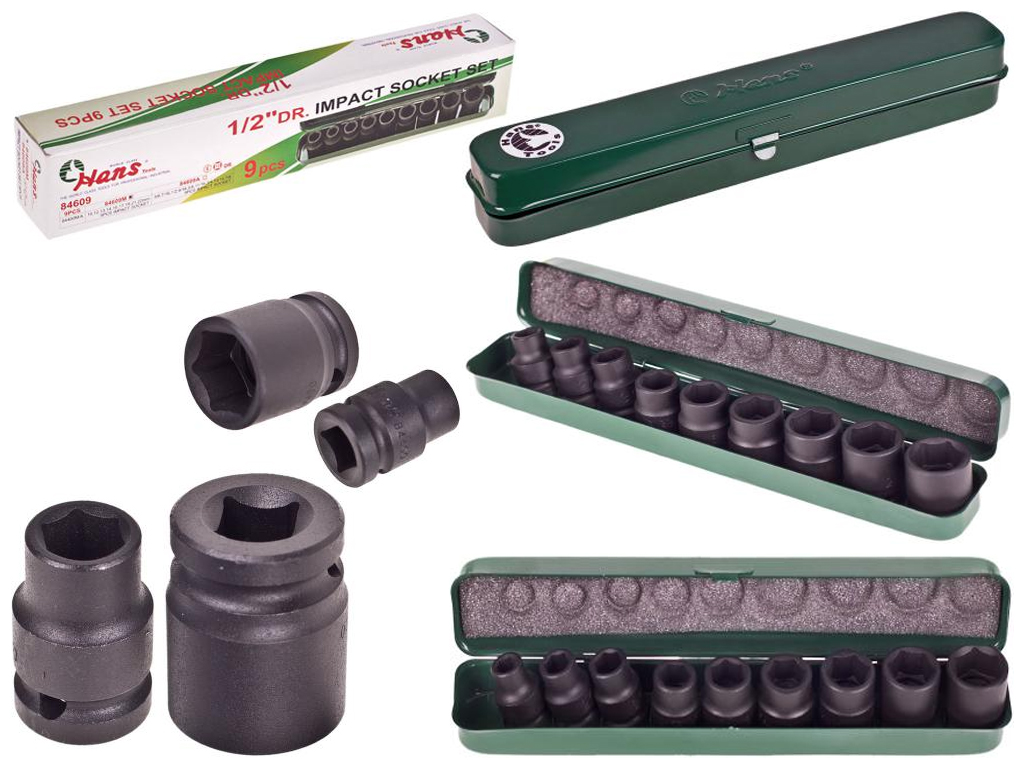 Набор ударных торцевых головок HANS 1/2" (10, 12, 13, 14, 16, 17, 19, 22) 9 предметов (84609M)