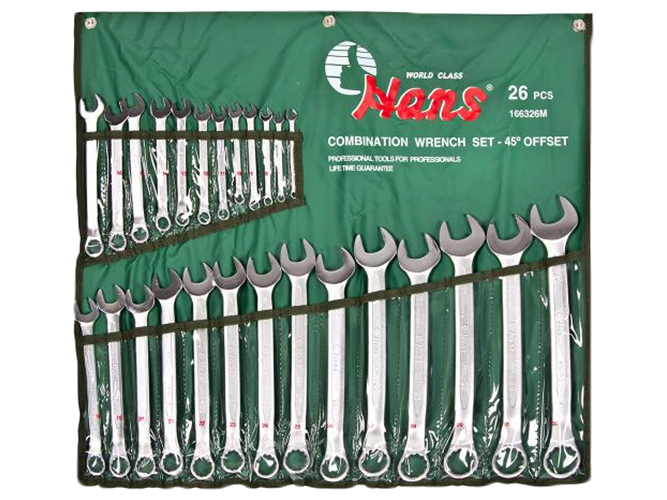Набор ключей комбинированных изогнутых HANS 45°, 26 предметов 6-32мм лента (166326M)