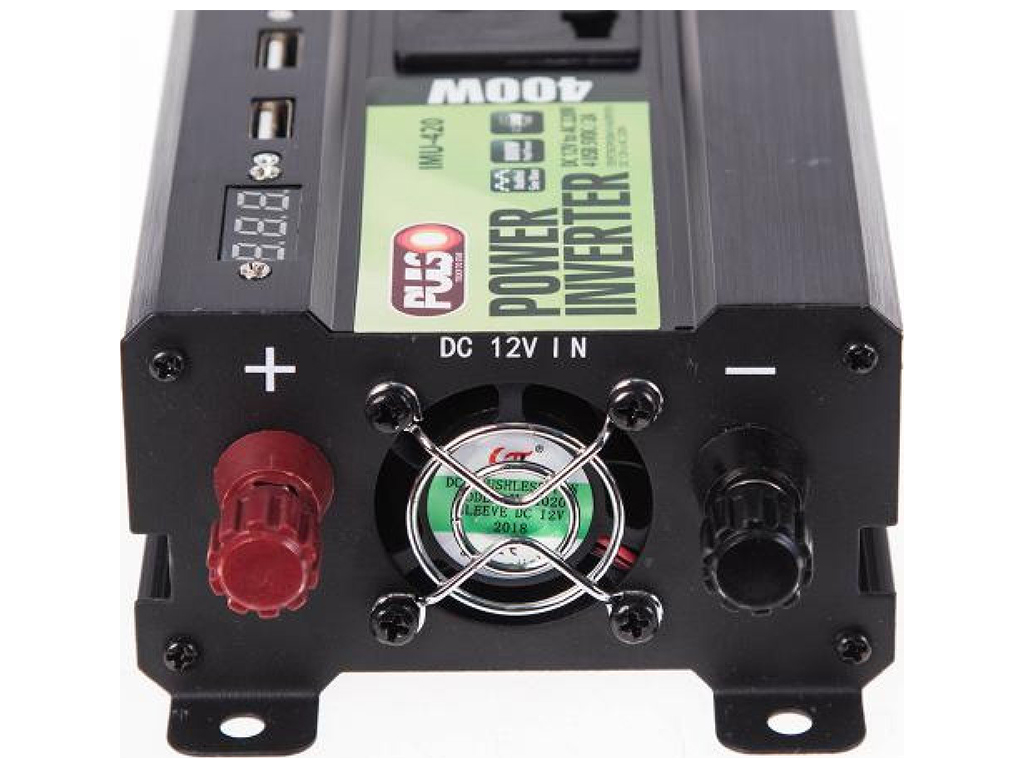 Преобразователь напряжения PULSO (IMU-420) 12V-220V, 400W, 4USB-5VDC2.0A, LED, мод.волна, клеммы