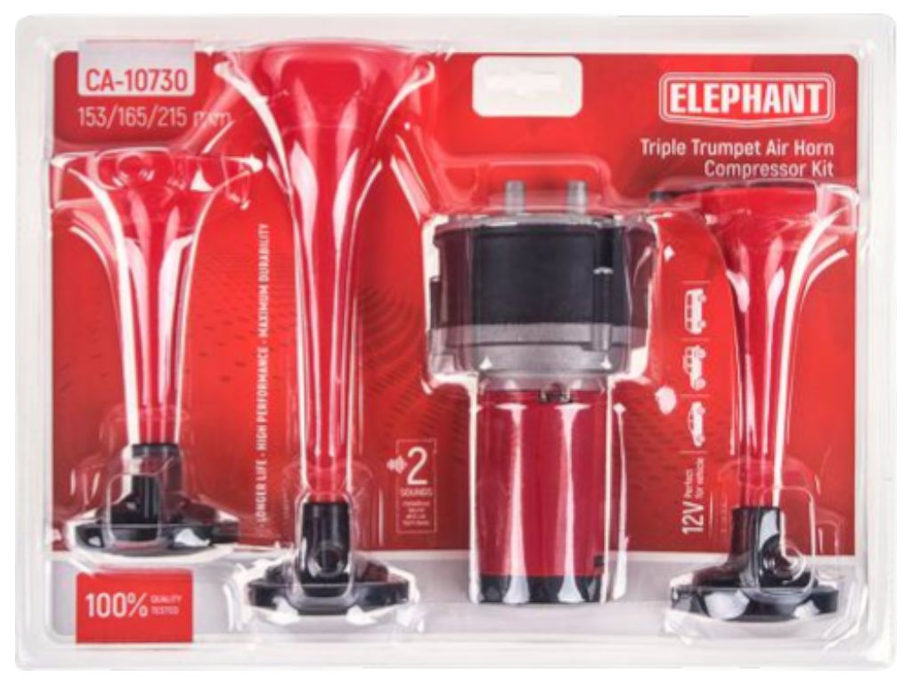 Сигнал возд CA-10730/Еlephant/3-дудки пластик,красный 12V/165mm,200mm,215mm