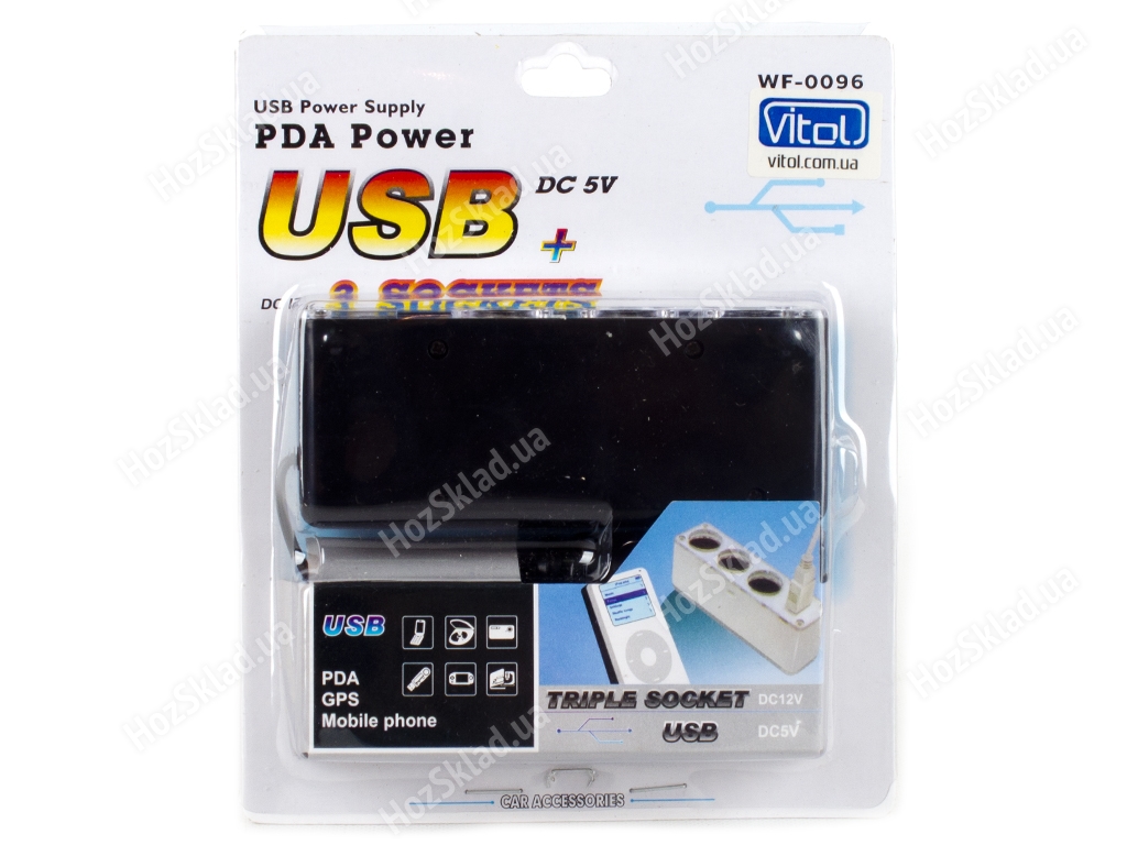 Розгалужувач прикурювача 3+1USB 600mA провід/запобіжн. (WF-0096A) 55935