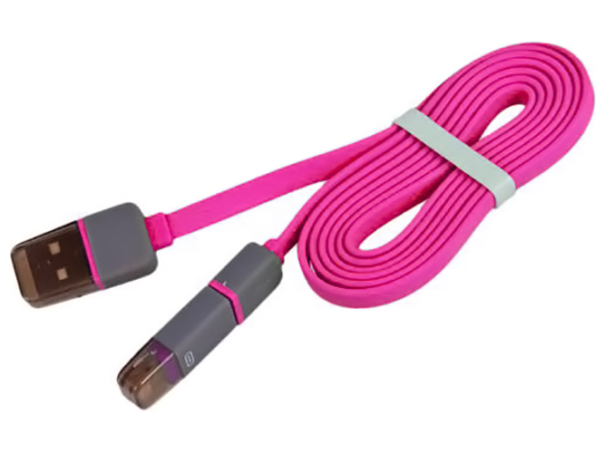 Кабель PULSO USB-Micro, USB, Apple 1м pink плоский