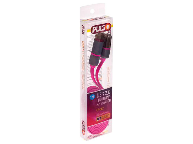 Кабель PULSO USB-Micro, USB, Apple 1м pink плоский