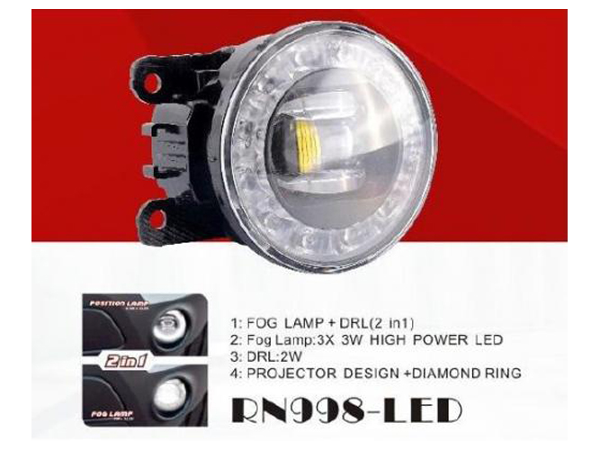 Фары дополнительные RN-998-LED, универсальные, LED, 12V, 9W+2W, FOG+DRL, с проводкой