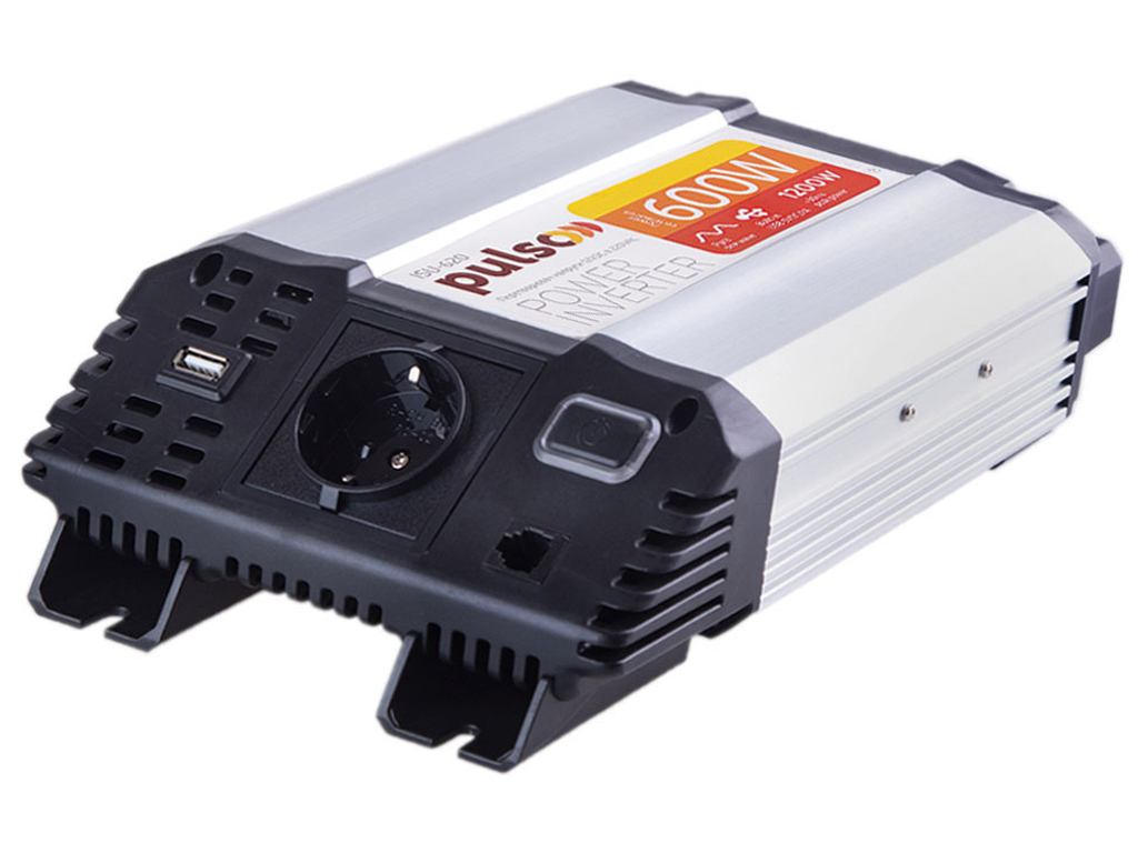 Преобразователь напряжения PULSO, 12V-220, 600W, USB - 5VDC2.0A, синусоидальная волна, клеммы (ISU-6