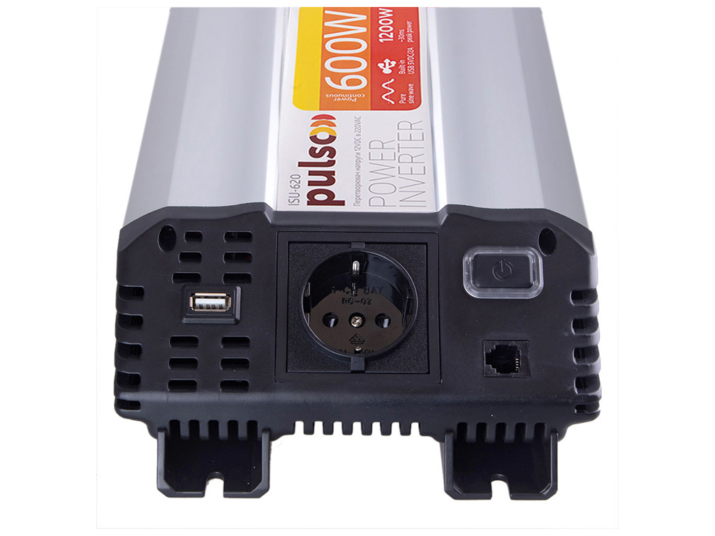 Преобразователь напряжения PULSO, 12V-220, 600W, USB - 5VDC2.0A, синусоидальная волна, клеммы (ISU-6