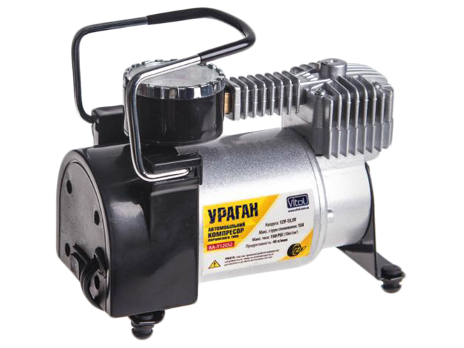 Компрессор "Ураган" КА-У12052 150psi 15A 40л прикуриватель+переходник, Автостоп 2 режима