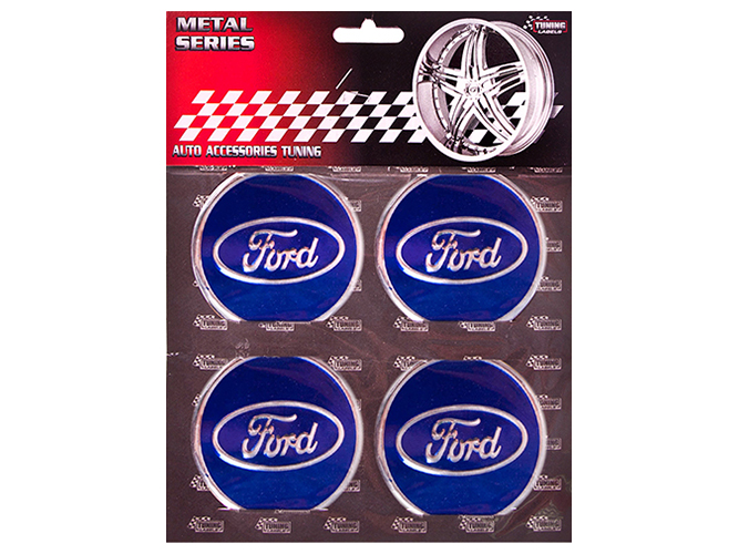 Наклейки на колпаки FORD, синие, диаметр 6см (цена за набор 4шт)