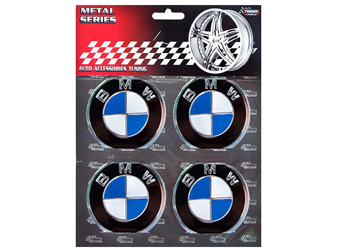 Наклейки на ковпаки BMW, 9см, сині, 4шт