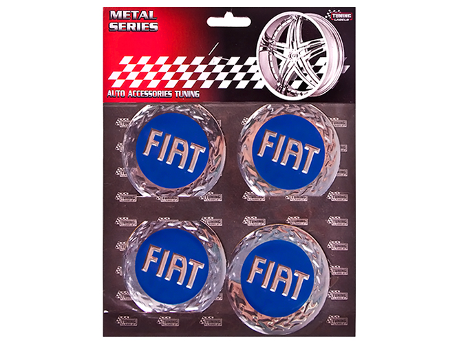 Наклейки на колпаки FIAT, 9см, синие, 4шт