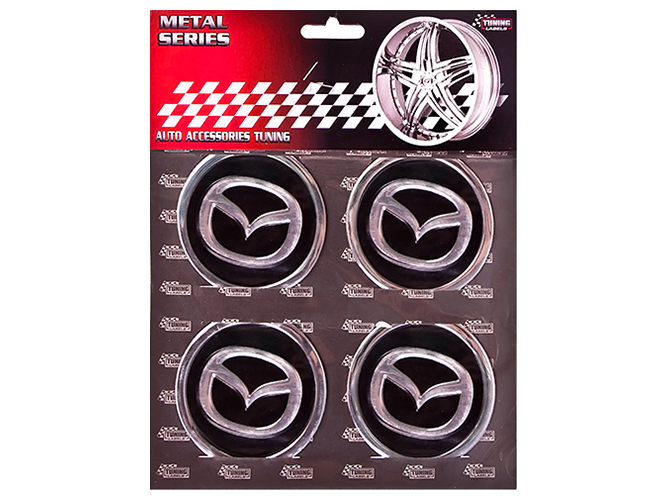 Наклейки на колпаки MAZDA, 9см, черные, 4шт