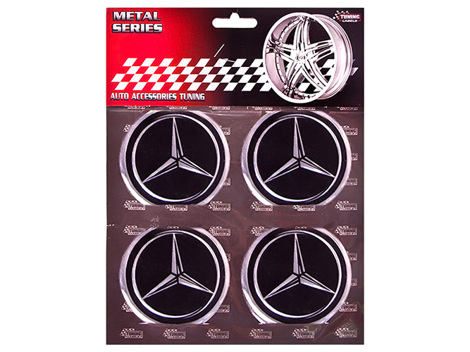 Наклейки на колпаки MERCEDES, 9см, черные, 4шт