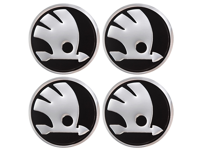 Наклейки на колпаки SKODA, 9см, черные, 4шт