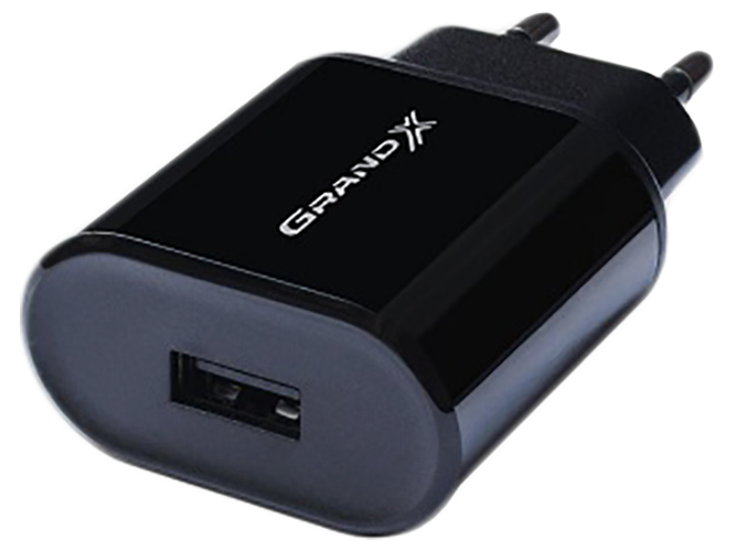 Зарядное устройство Grand-X CH-15B 5В 2,1A USB Black с защитой от перегрузок