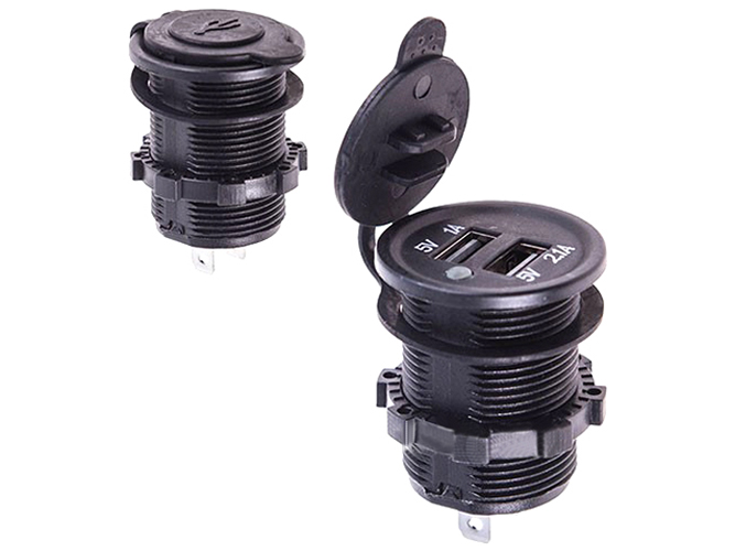 Зарядний пристрій, автомобільний, урізний в планку (2 USB) 12/24В, 5В, 2,1А