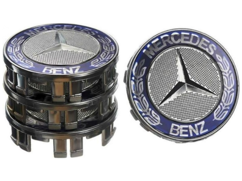 Заглушка колесного диска Mercedes, 75x70, серый, ABS пластик