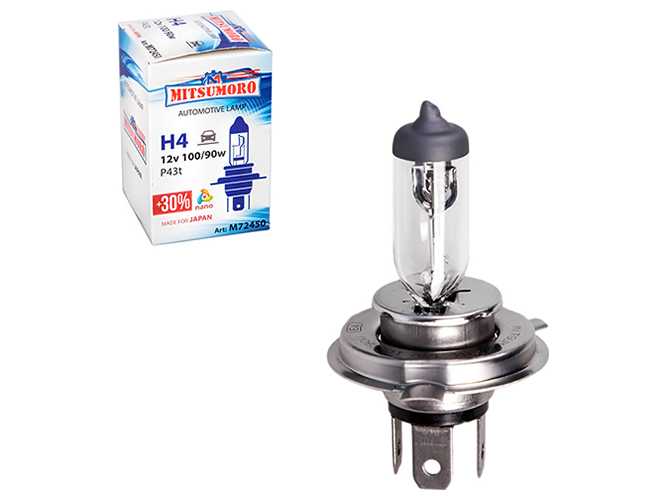 Автолампа MITSUMORO, Н4, 12v, 100/90w, P43t (ближній, дальній)