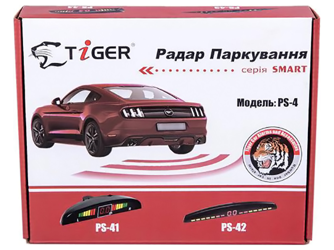 Парктроник TIGER PS-43, LED, 4 датчика, D=18мм, коннектор, черный