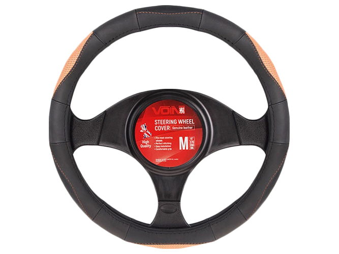 Чехол для руля VLOD-L285 L (39-41см) черно-коричневый БО перфорированная кожа