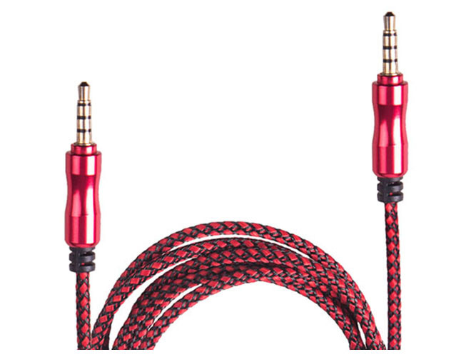 Кабель аудио красно-черный AUX, ткань, 3,5мм 1,5м