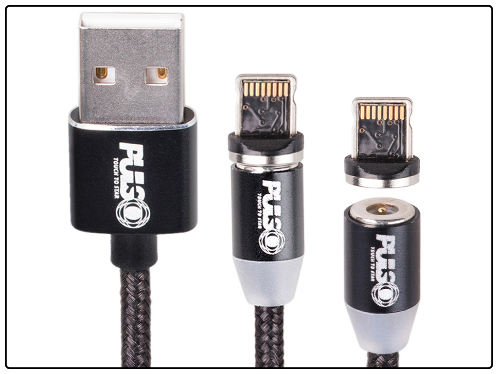 Кабель магнитный PULSO USB - Lightning 2,4А, 1m, black (только зарядка)